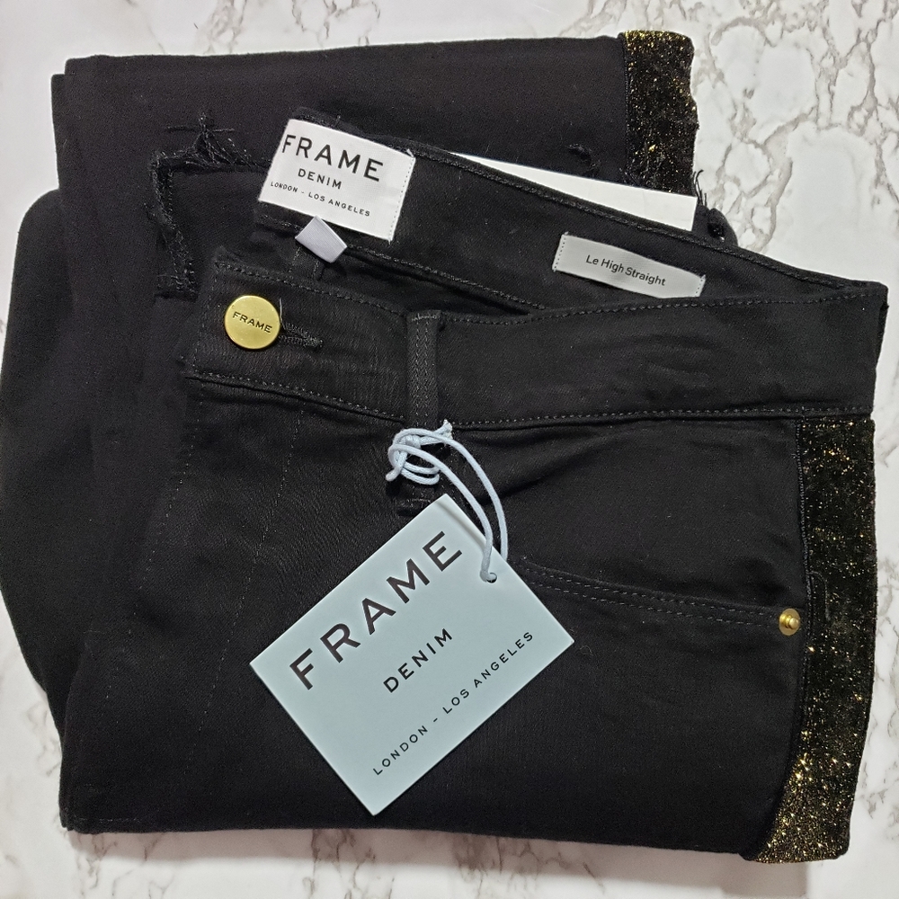 Frame Le High Straight Black Tuxedo Jeans - Picture 5 of 8